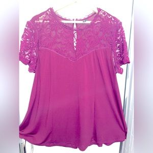 Torrid Size 2 Blouse. High neckline lace front. Lace sleeves. Button back.